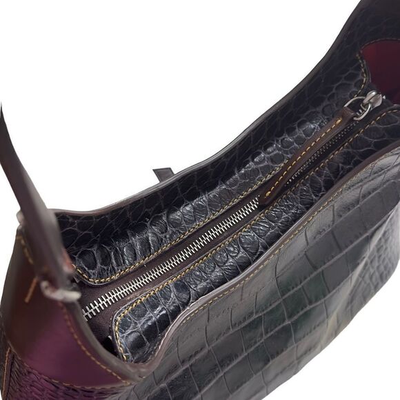 DOONEY & BOURKE Brown Crocodile Embossed Leather Hobo Shoulder Handbag - Picture 5 of 15